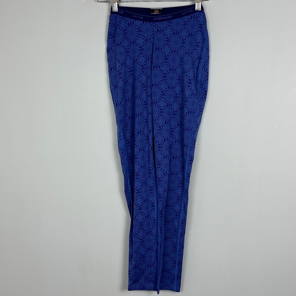 Icebreaker 100% Merino Wool Leggings Oasis Snowflake Blue Womens Size XS NEW NWT